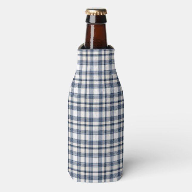 Blue White Plaid 1 Bottle Cooler (Bottle Front)