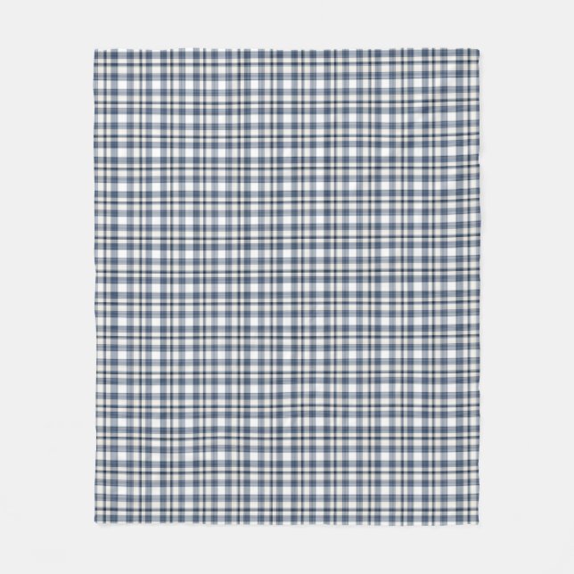 Blue White Plaid 1 Fleece Blanket (Front)
