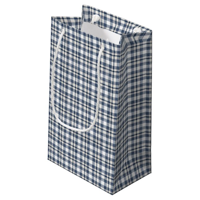 Blue White Plaid 1 Small Gift Bag (Back Angled)