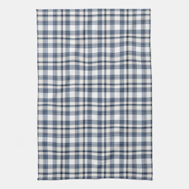 Blue White Plaid 1 Tea Towel (Vertical)