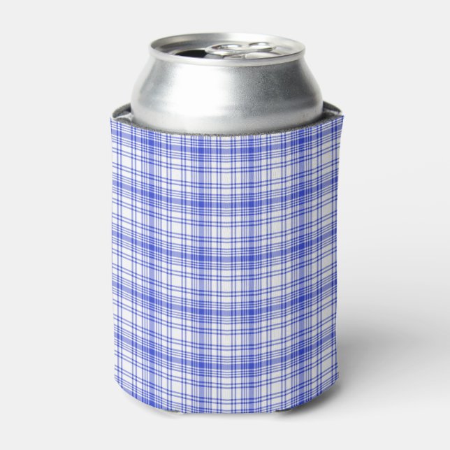 Blue White Plaid 2 Can Cooler (Can Front)