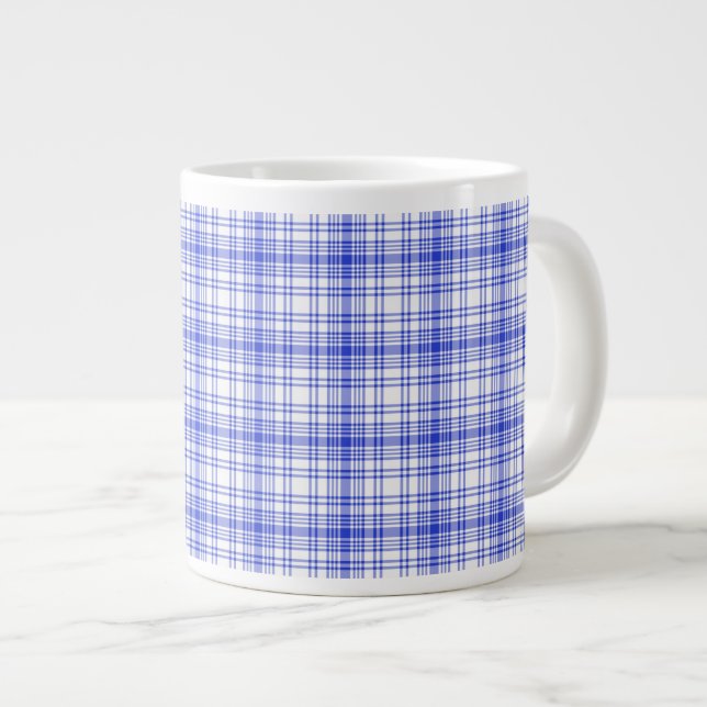 Blue White Plaid 2 Large Coffee Mug (Front Right)