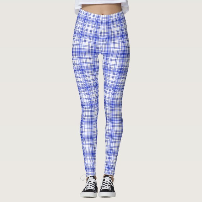 Blue White Plaid 2 Leggings (Front)