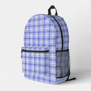 Blue White Plaid 2 Printed Backpack