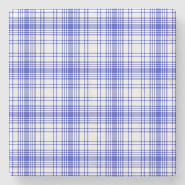 Blue White Plaid 2 Stone Coaster (Front)