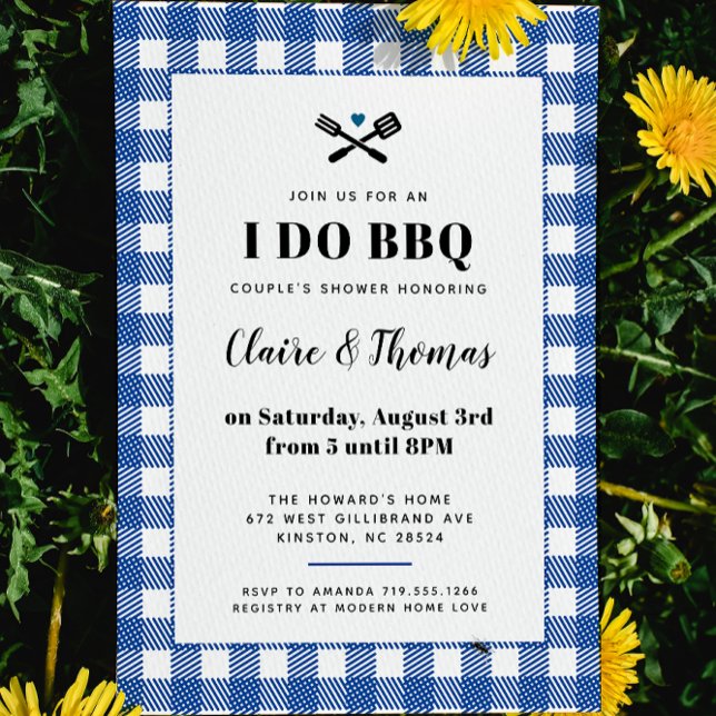 Blue White Plaid I Do BBQ Invitation (Creator Uploaded)