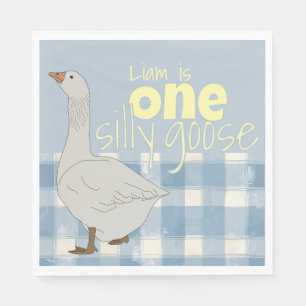 Blue & White Plaid Napkin One Silly Goose