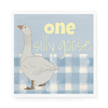 Blue & White Plaid Napkin One Silly Goose
