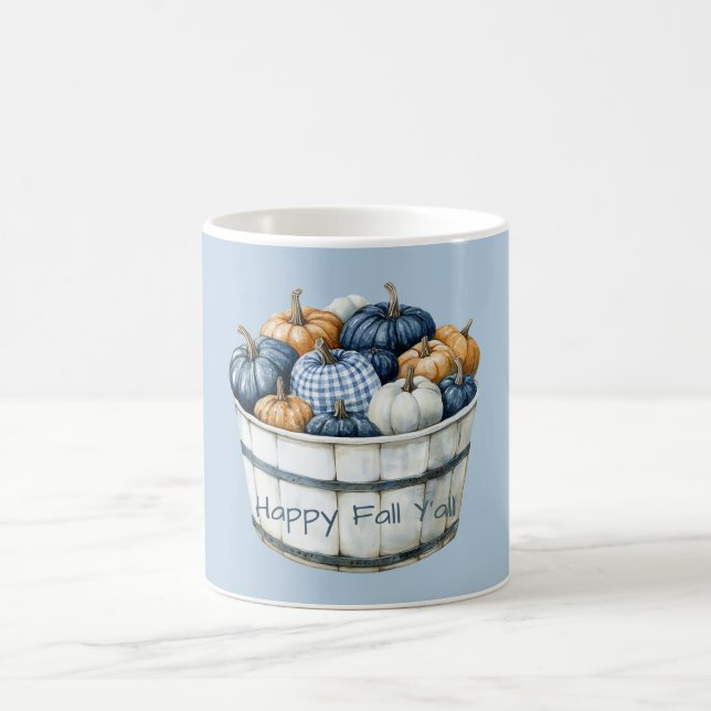 Blue White Plaid Orange Pumpkin Bucket Coffee Mug (Center)