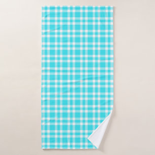 Blue White Plaid Pattern Bath Towel
