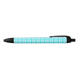 Blue White Plaid Pattern Black Ink Pen