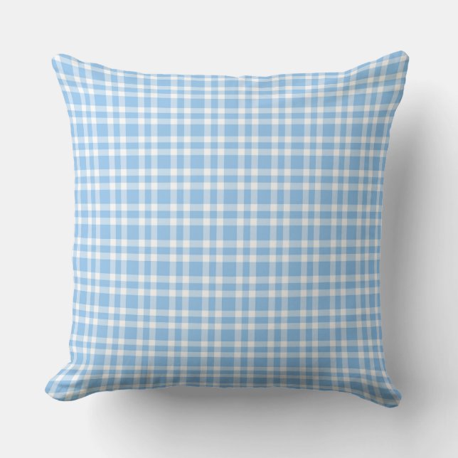 Blue White Plaid Pattern Cushion (Front)