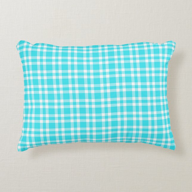 Blue White Plaid Pattern Decorative Cushion (Front)
