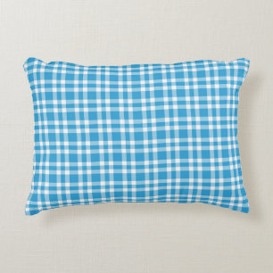 Blue White Plaid Pattern Decorative Cushion