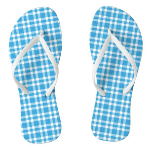 Blue White Plaid Pattern Flip Flops