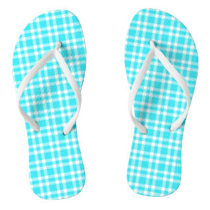Blue White Plaid Pattern Flip Flops