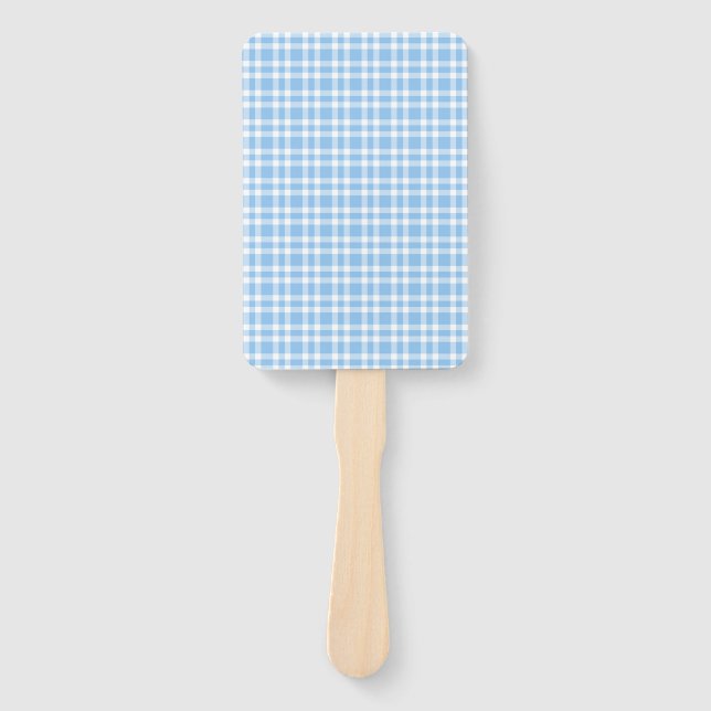 Blue White Plaid Pattern Hand Fan (Front)
