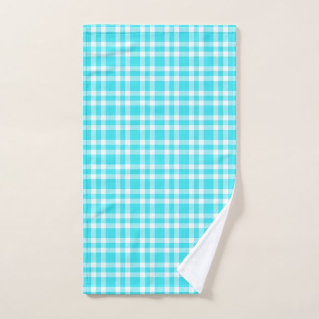 Blue White Plaid Pattern Hand Towel (Hand Towel)