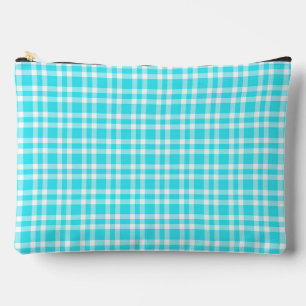 Blue White Plaid Pattern Large Accessory Pouch