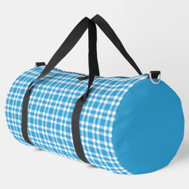 Blue White Plaid Pattern Large Duffle Bag (Left Corner)