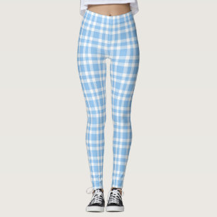 Blue White Plaid Pattern Leggings