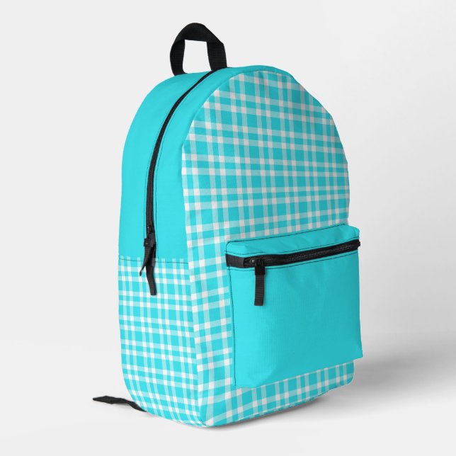 Blue White Plaid Pattern Printed Backpack (Back Corner Left)