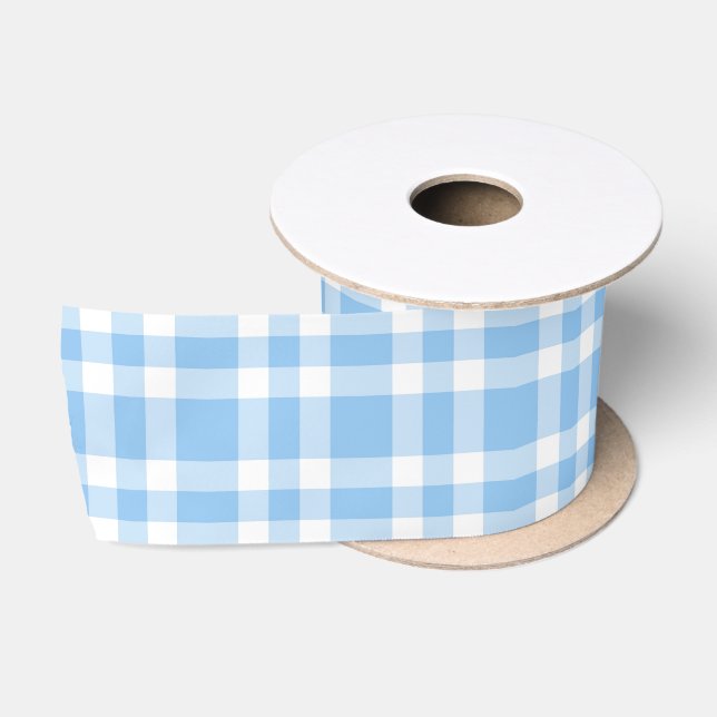 Blue White Plaid Pattern Satin Ribbon (Spool)