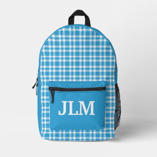 Blue White Plaid Personalise Pattern Printed Backpack