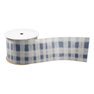 Blue White Plaid Stripes Christmas Satin Ribbon