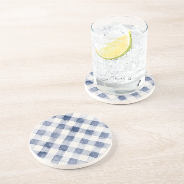 Blue White Plaid Stripes Coaster (Side)