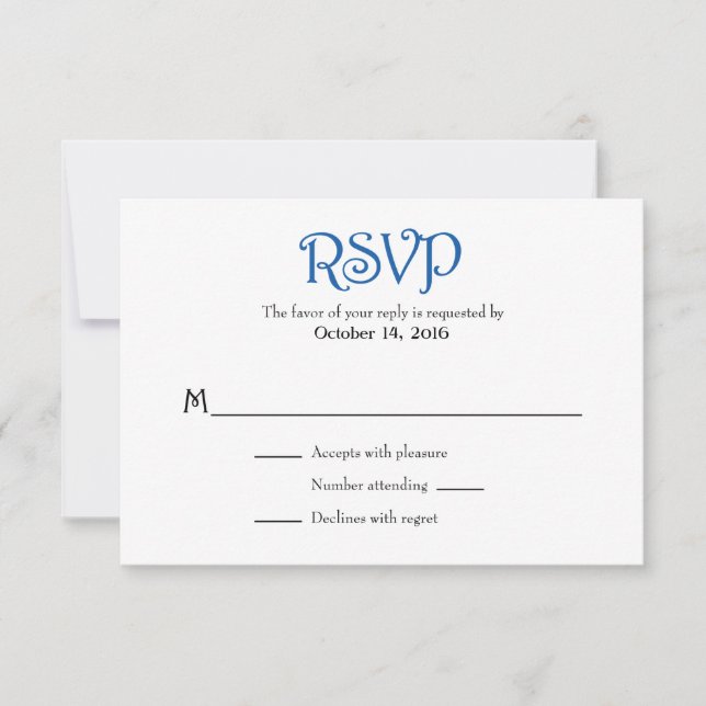 Blue White Plain Simple Wedding RSVP Cards (Front)