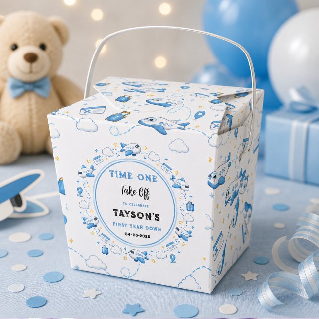 Blue White Plane 1st Birthday Time One Take Off Favour Box (Blue White Plane 1st Birthday Time One Take Off Favor Boxes
)