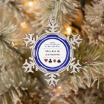 Blue White Poker Chip First Christmas Mr & Mrs Snowflake Pewter Christmas Ornament<br><div class="desc">Add this truly special blue and white casino poker chip ornament to your Christmas tree,  this first year of marriage. This is a fabulous wedding gift for those who've tied the knot in Las Vegas or another casino city.</div>