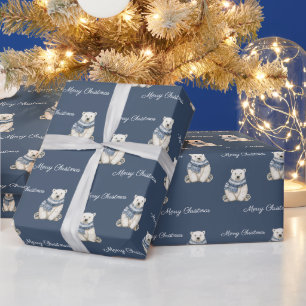 Blue White Polar Bear Christmas Wrapping Paper
