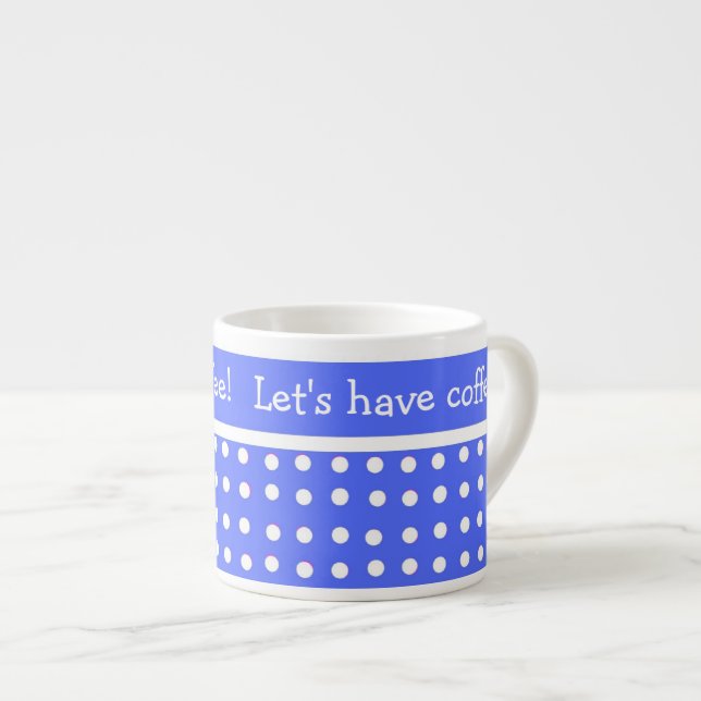 Blue/White Polka Dot Customizable Espresso Mug (Front Right)