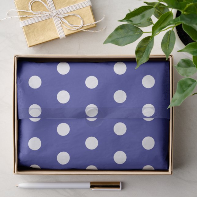 BLUE WHITE POLKA DOT CUSTOMIZED STYLISH SIMPLE TISSUE PAPER (Gift)