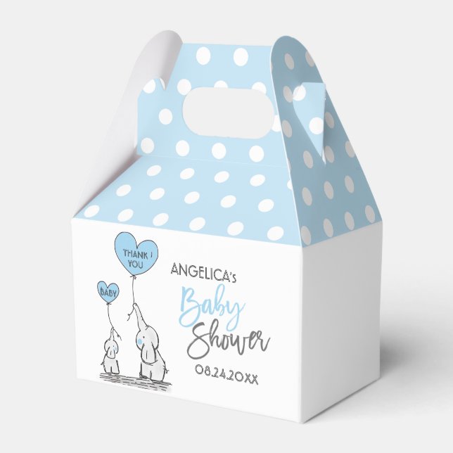 Blue White Polka Dot Elephant Boy Baby Shower Favour Box (Front Side)