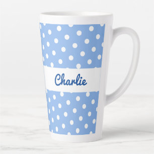 Blue White Polka Dot Pattern Retro Personalised Latte Mug
