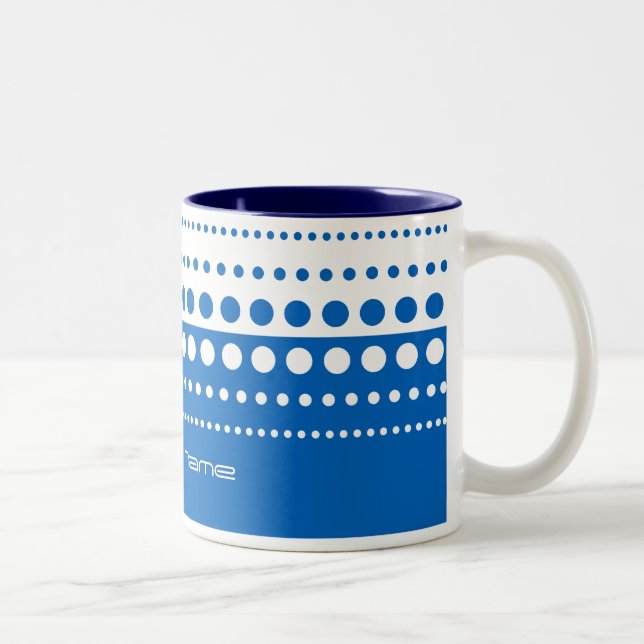 Blue White Polka Dot Pattern Two-Tone Coffee Mug (Right)