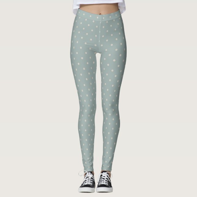 Blue White Polka Dot Women's  Leggings (Front)