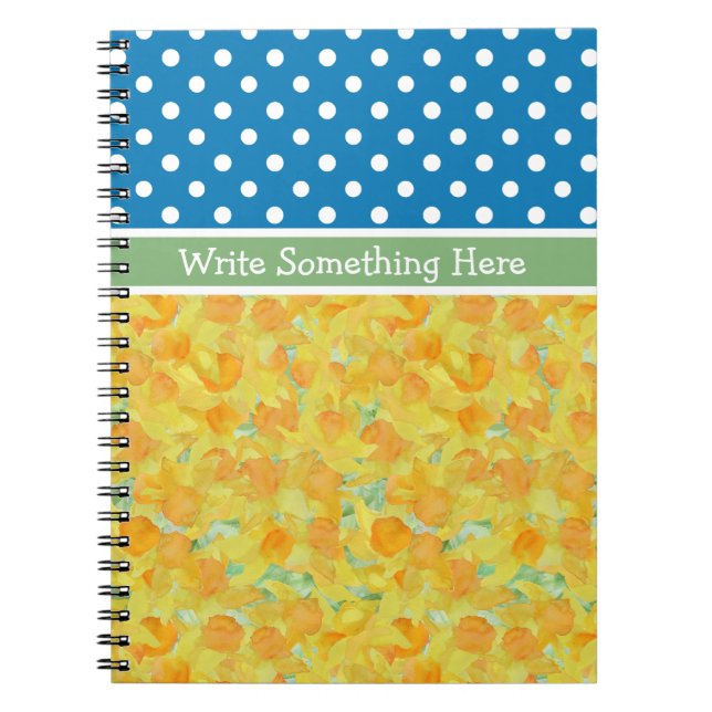 Blue, White Polka Dots and Daffodils Notebook (Front)
