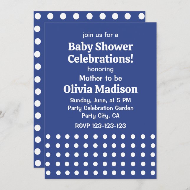Blue White Polka Dots Baby Shower Invitation (Front/Back)