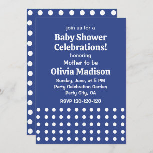 Blue White Polka Dots Baby Shower Invitation
