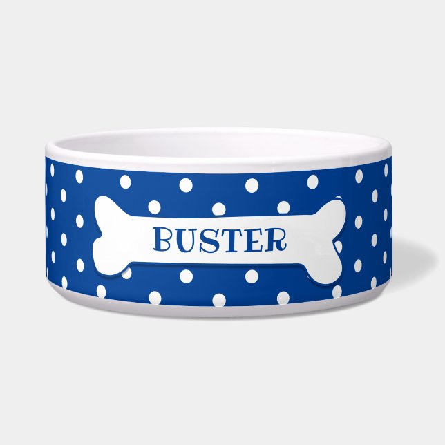 Blue White Polka Dots Dog Bone Personalised Dog (Front)