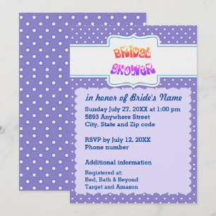 Blue & White Polka Dots Heart Text Bridal Shower Invitation