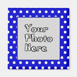 Blue & White Polka Dots Photo Frame Magnet