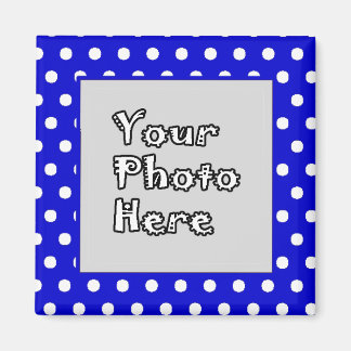 Blue & White Polka Dots Photo Frame Magnet