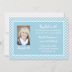 Blue White Polka Dots Sweet 16 Birthday Invitation