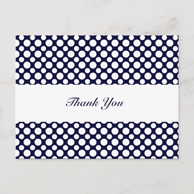 Blue White Polka-Dots Thank You Postcard (Front)