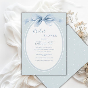 Blue White Polkadots Ribbon Bridal Shower Invitation